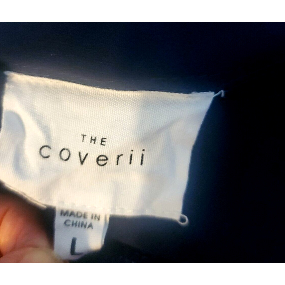 The Coverii Navy Blue Sheer Yoke Sleeveless Flared Knee Length Dress Sz L - Picture 4 of 5